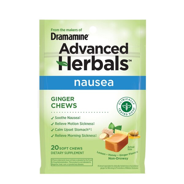 Advanced Herbals Ginger Chews, Nausea Relief Soft Chews Lemon-Honey-Ginger, 20 CT