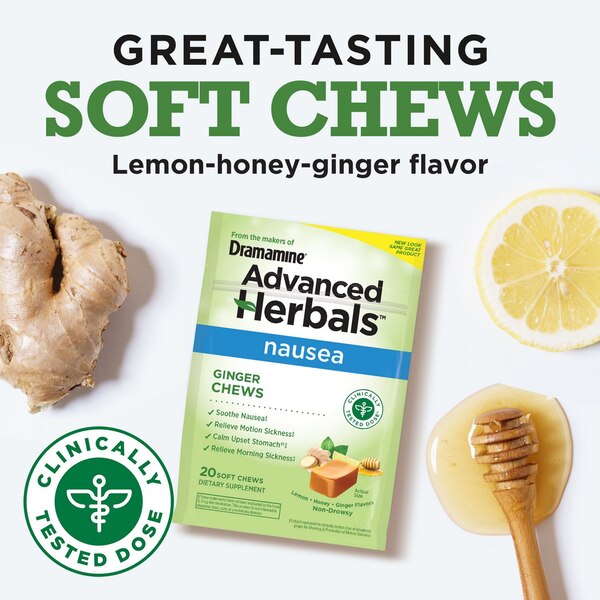 Advanced Herbals Ginger Chews, Nausea Relief Soft Chews Lemon-Honey-Ginger, 20 CT