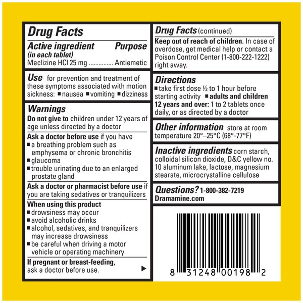 Dramamine Motion Sickness Less Drowsy Tablets, 8 CT