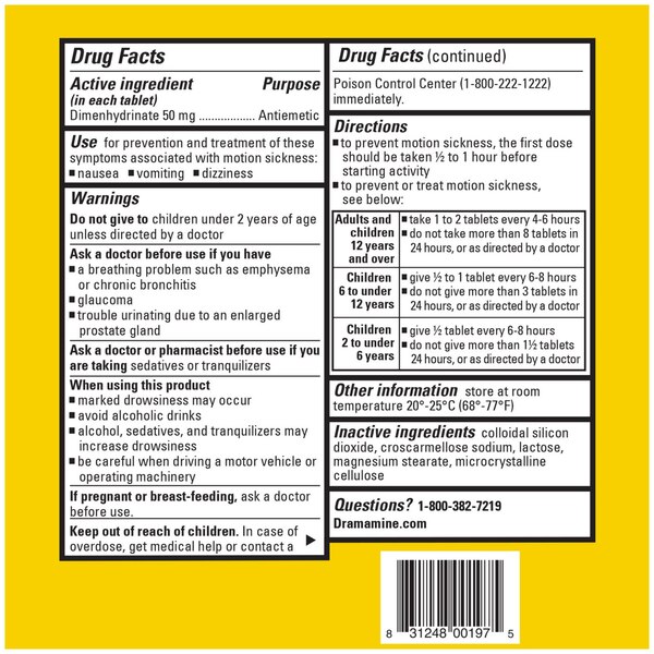 Dramamine Original Dual-Action Motion Sickness Relief Tablets, 36 CT