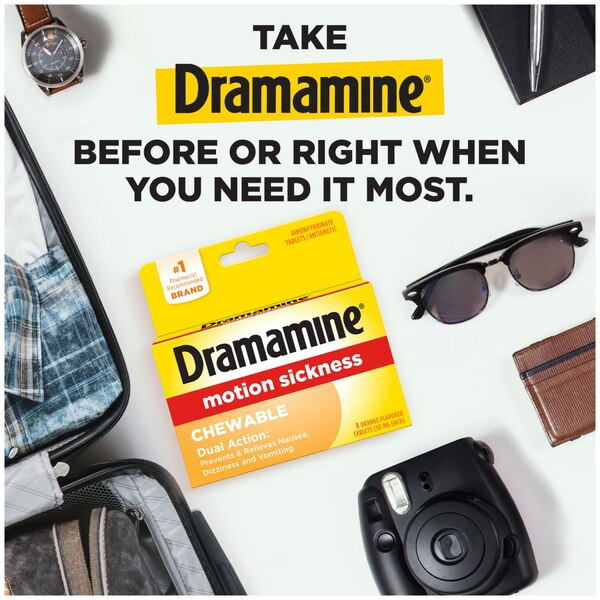 Dramamine Motion Sickness Chewable Tablets, Orange flavored, 8 CT