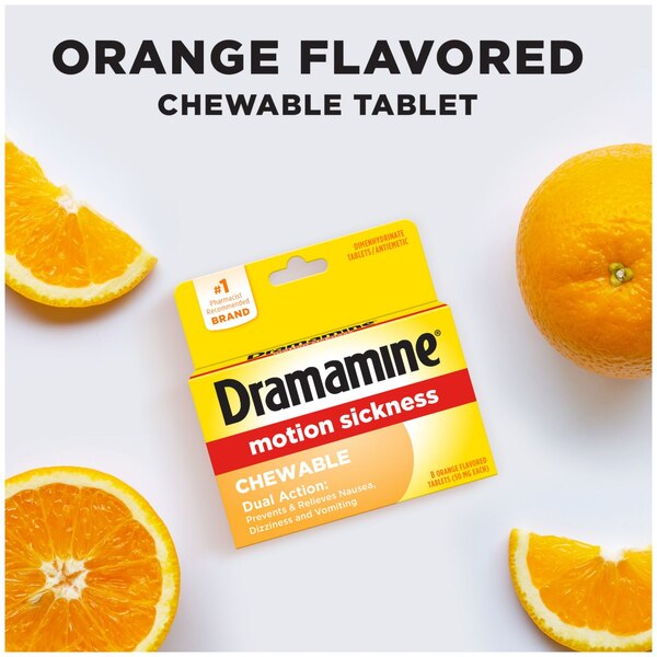 Dramamine Motion Sickness Chewable Tablets, Orange flavored, 8 CT