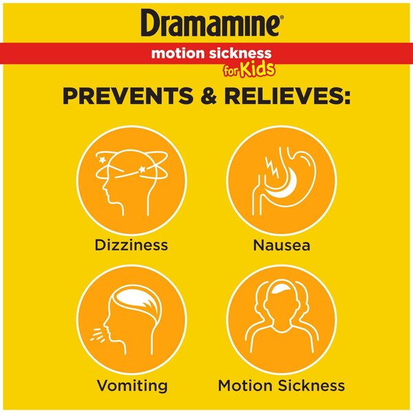 Dramamine Chewable Motion Sickness Relief for Kids, Grape, 8 CT