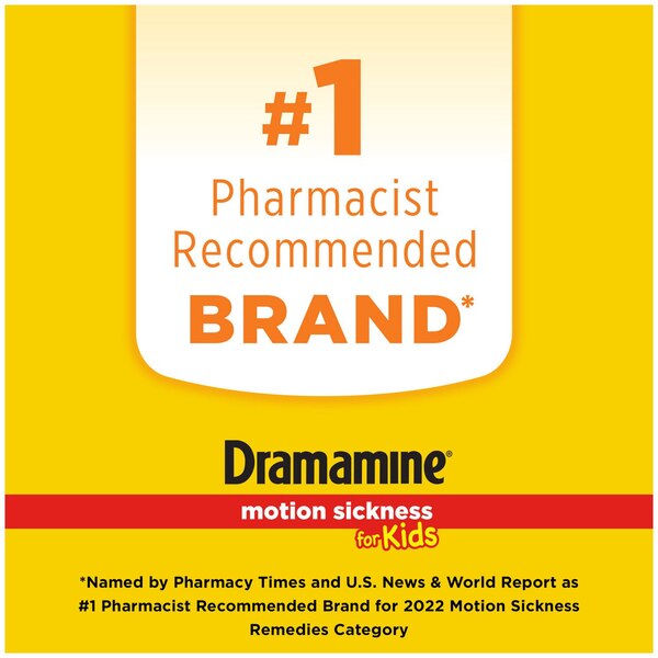 Dramamine Chewable Motion Sickness Relief for Kids, Grape, 8 CT