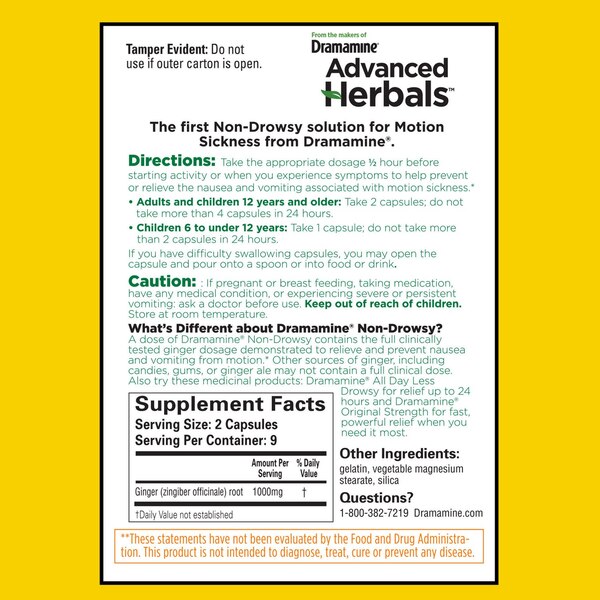Advanced Herbals Motion Sickness Relief - Non-Drowsy, Naturals With Ginger, 18 CT