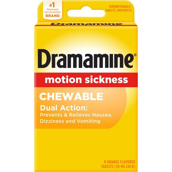 Dramamine Motion Sickness Chewable Tablets, Orange flavored, 4 CT