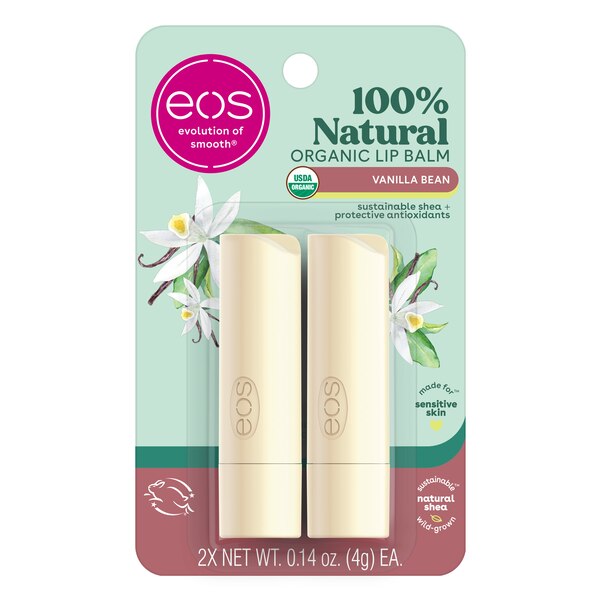 eos 100% Natural & Organic Lip Balm Stick - Vanilla Bean 2-pack, 0.14 OZ