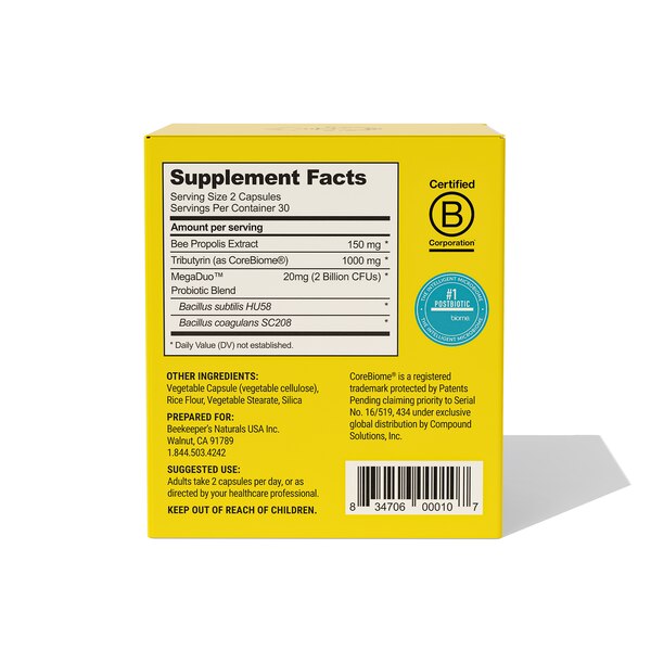 Beekeeper's Naturals Propolis Complete Gut Health Vegan Capsules