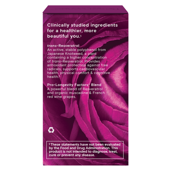 Reserveage Beauty Resveratrol Veggie Capsules, 250 mg, 30 CT