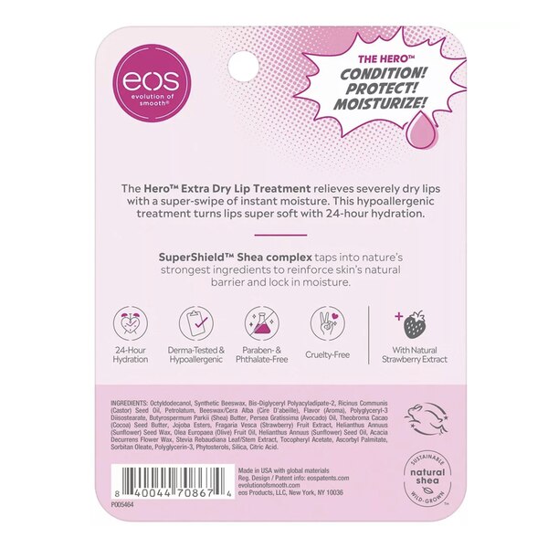 eos The Hero Extra Dry Lip Treatment, Natural Strawberry Extract, 24H Moisture Lip Repair, 0.35 fl oz, 2-Pack