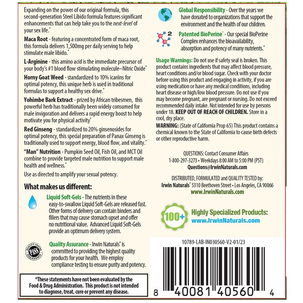 Irwin Next Level Steel Libico X2 Maca & L Arginine, 75 CT