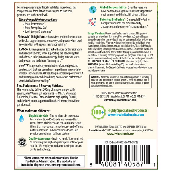 Irwin Testosterone Up Strength & Size, 60 CT