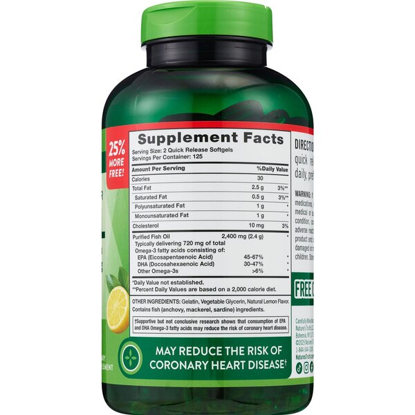Nature's Truth Fish Oil 2400 MG, Lemon Flavor Softgels, 250 CT