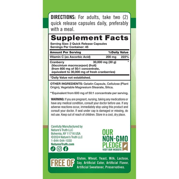 Nature's Truth Triple Strength Cranberry Concentrate 15,000 mg plus Vitamin C, 90 CT