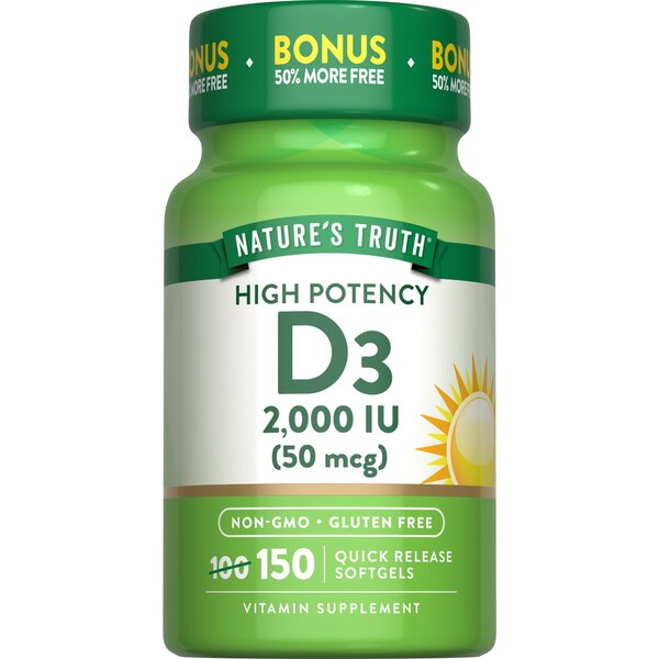 Nature's Truth High Potency Vitamin D3 Softgels, 50 mcg, 150 CT
