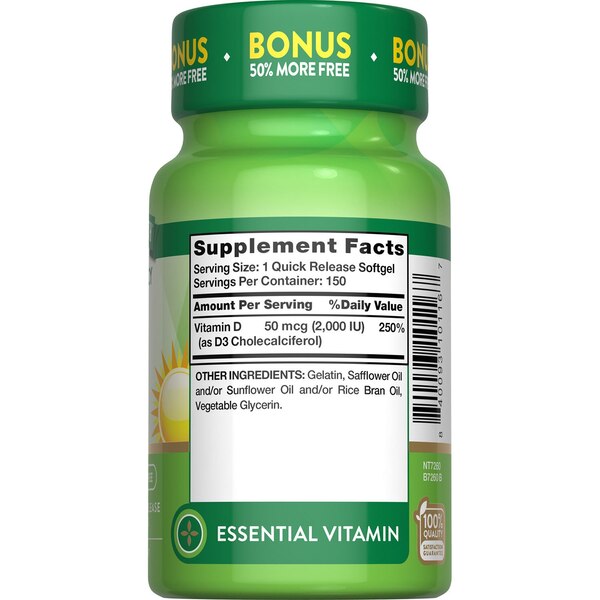 Nature's Truth High Potency Vitamin D3 Softgels, 50 mcg, 150 CT