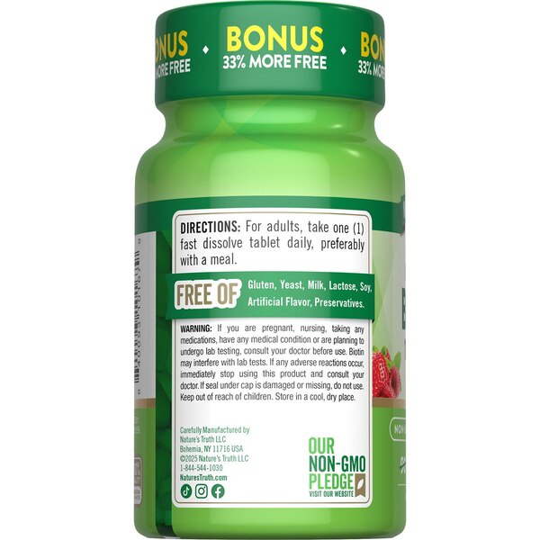 Nature's Truth Biotin 10,000mcg 90+30 Fast Dissolve Tablets, 120 CT