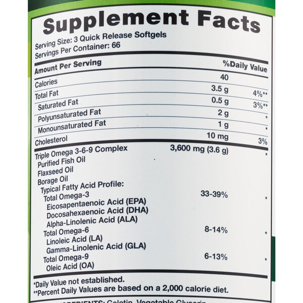 Nature's Truth Triple Omega 3-6-9 Fish, Flax, Borage, 3,600 MG, 200 CT