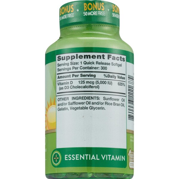 Nature's Truth Vit D 5000 IU (125 mcg) 250 + 50 Softgels, 300 CT