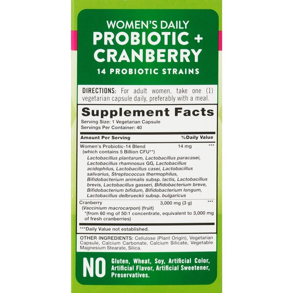 Nature's Truth Women's Probiotic + Cranberry Veggie Capsules, 50 CT