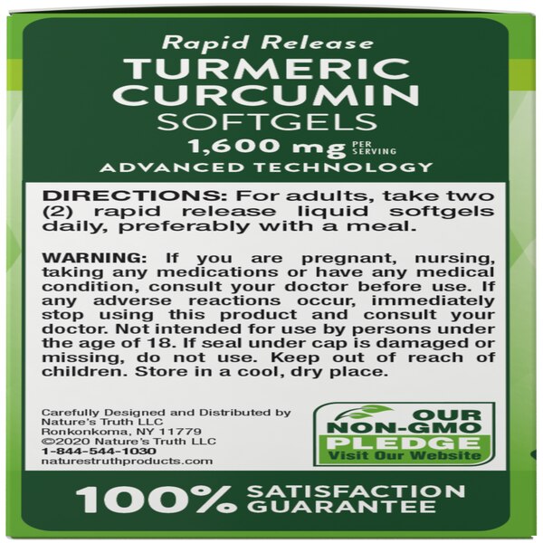 Nature's Truth Turmeric Curcumin Softgels, 1600 mg, 60 CT