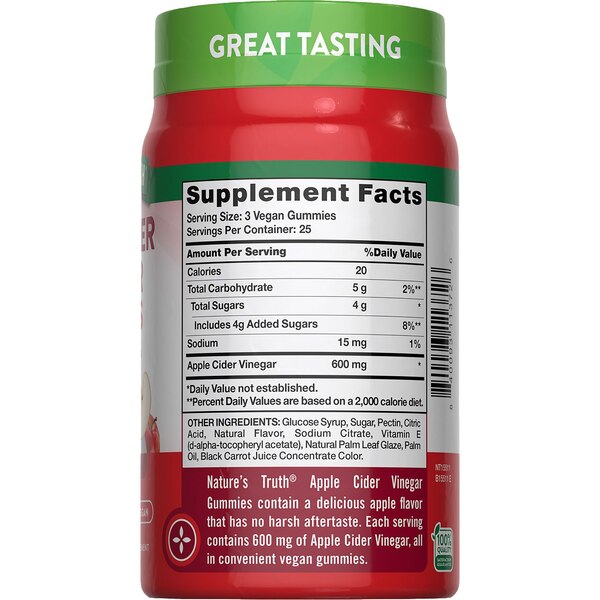 Nature's Truth Apple Cider Vinegar Gummies, 600 mg, 75 CT