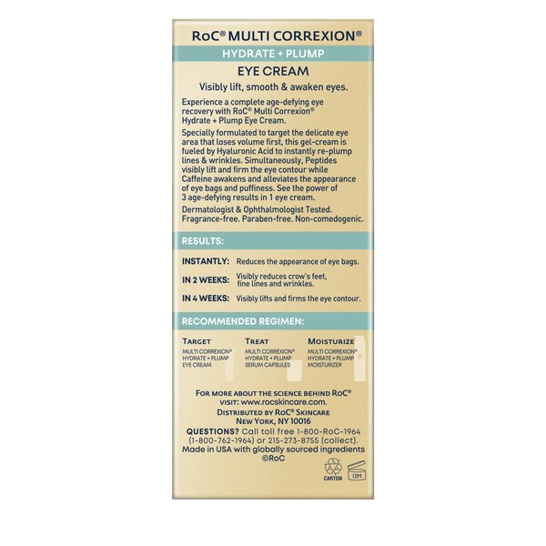 RoC Multi Correxion Hydrate + Plump Eye Cream with Hyaluronic Acid, 0.5 OZ
