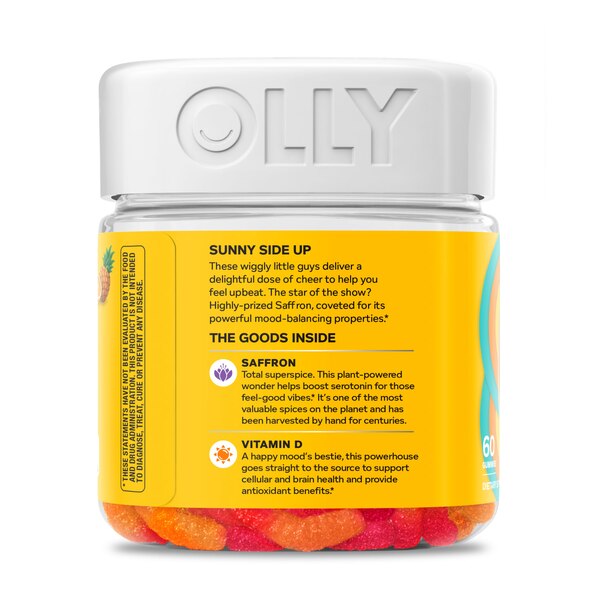 OLLY Hello Happy Gummies, Adult Gummy Worm Supplement, Vitamin D, Tropical Zing, 60CT