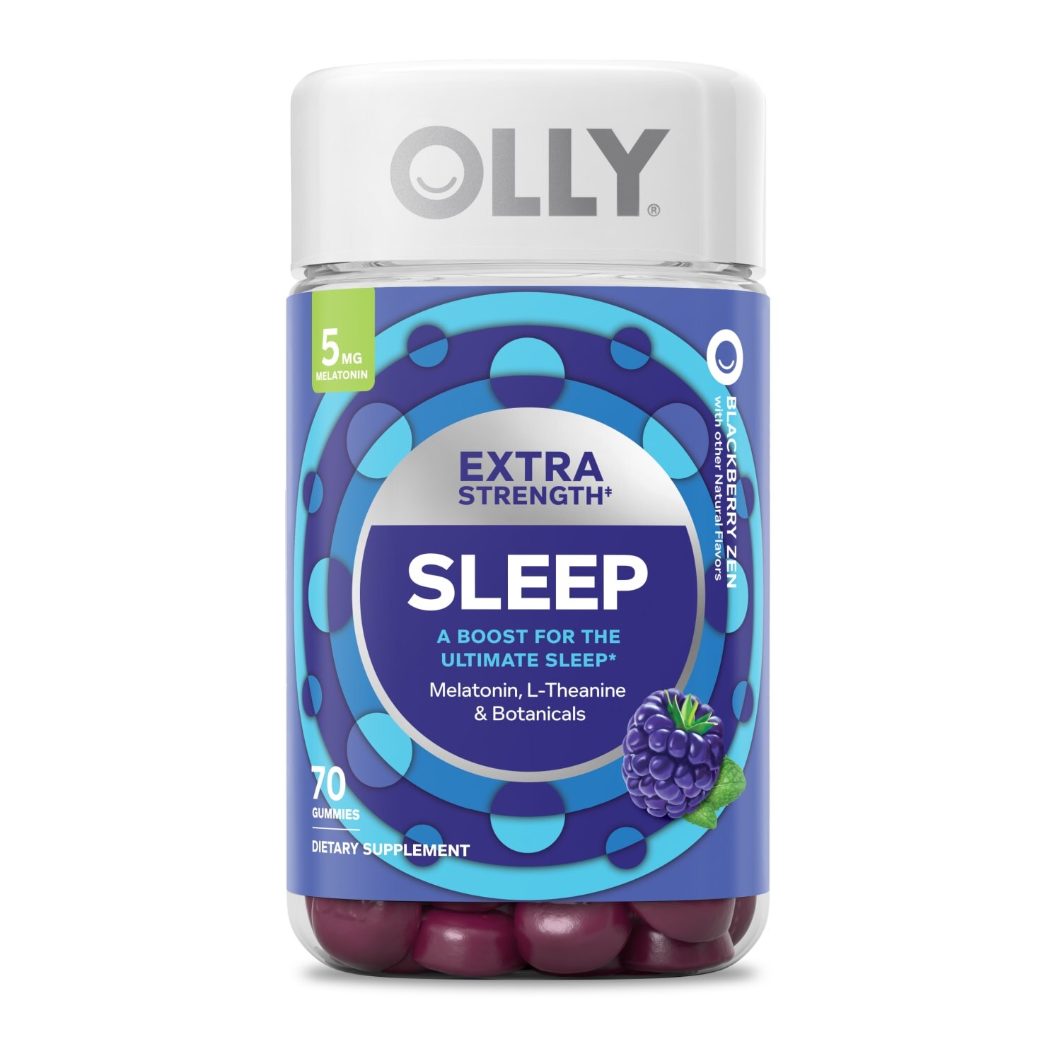 OLLY Extra Strength Sleep Gummies, 5mg Melatonin, Sleep Aid, Blackberry Mint, 70CT