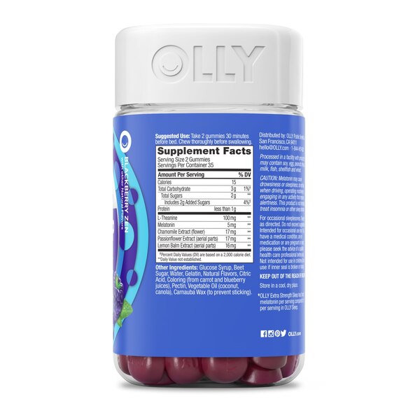 OLLY Extra Strength Sleep Gummies, 5mg Melatonin, Blackberry Mint, 70 CT