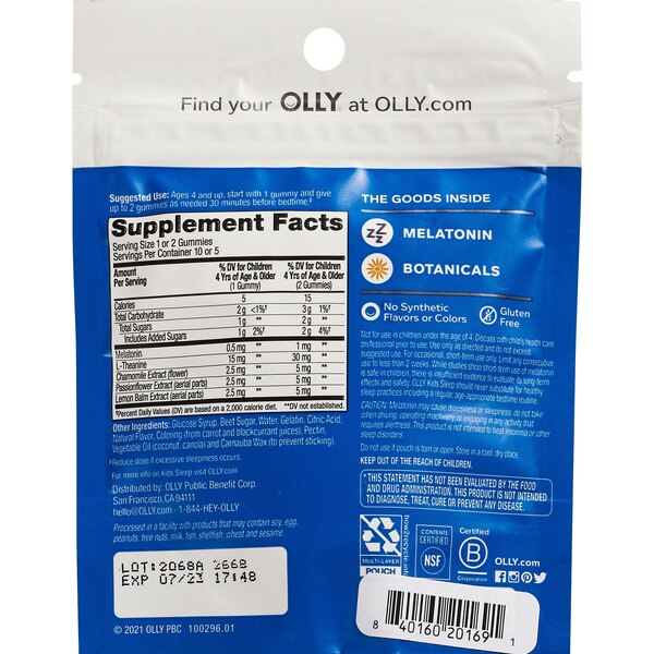 Olly Kids Travel Size Sleep Dietary Supplement Gummies