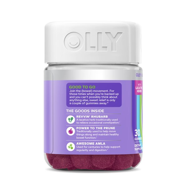 OLLY Keep it Moving Constipation Relief, Rhubarb, Prunes, Amla - Plum Berry Flavor, 30CT