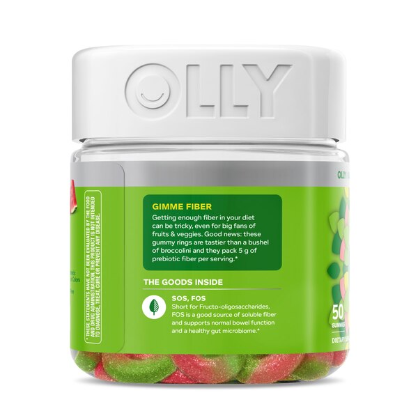 OLLY Fiber Gummy Rings, FOS, 5 g Prebiotic - Strawberry Watermelon Flavor, 50CT