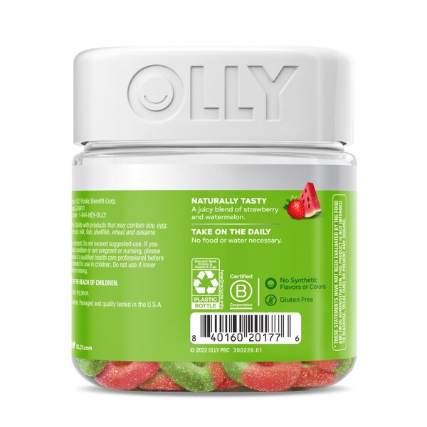 OLLY Fiber Gummy Rings, FOS, 5 g Prebiotic - Strawberry Watermelon Flavor, 50CT