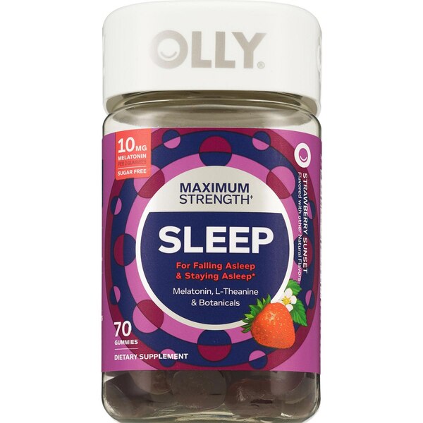 OLLY Maximum Strength 10mg Melatonin Sleep Gummies, Strawberry Sunset, 70 CT