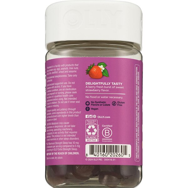 OLLY Maximum Strength 10mg Melatonin Sleep Gummies, Strawberry Sunset, 70 CT