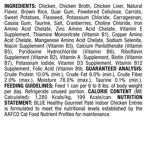 Blue Buffalo Healthy Gourmet Natural Adult Pate Wet Cat Food, Indoor Chicken Entree, 5.5 oz