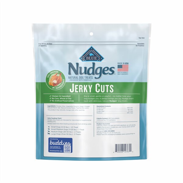BLUE Buffalo Nudges Jerky Cuts Chicken Natural Dog Treats, 10 oz