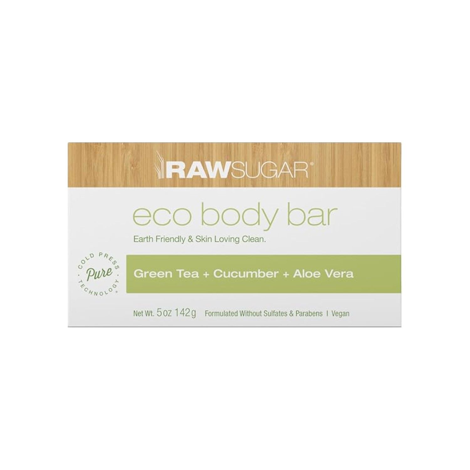 Raw Sugar Eco Bar Soap, Green Tea + Cucumber + Aloe Vera, 5 OZ