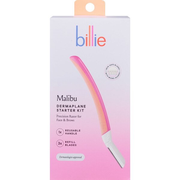 Billie Dermaplane Facial Razor Starter Kit, 1 Handle + 3 Razor Blade Refills, Malibu