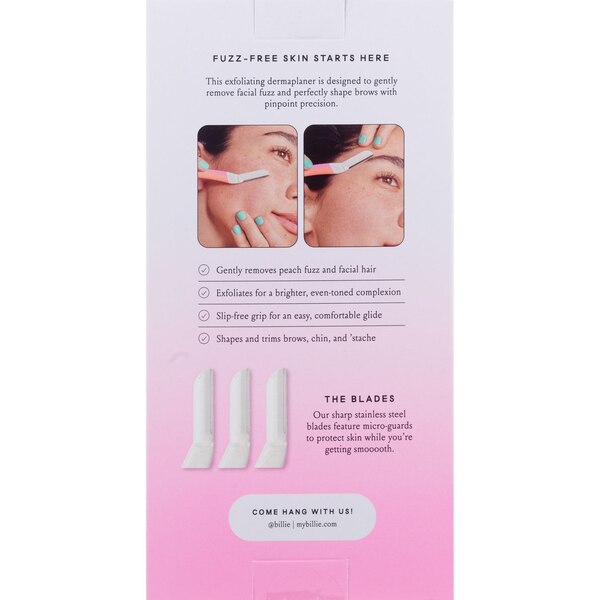 Billie Dermaplane Facial Razor Starter Kit, 1 Handle + 3 Razor Blade Refills, Malibu