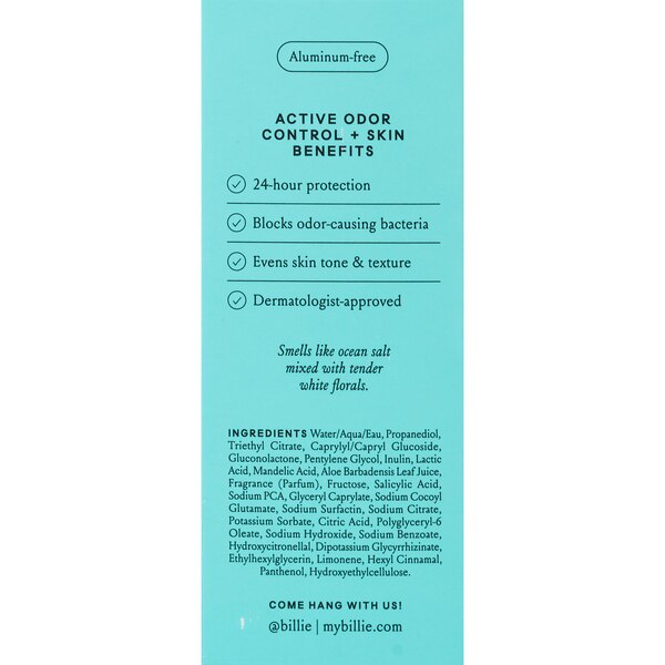 Billie AHA Deodorant, Tidal Rose, 1.7 OZ