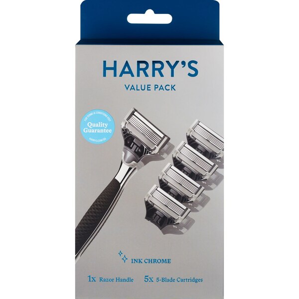 Harry's 5-Blade Razor Blade + 4 Razor Blade Refills, Ink Chrome