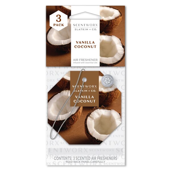 Scentworx Auto Air Freshener Hangers, Vanilla Coconut, 3 ct
