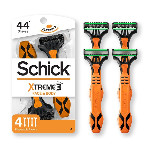 Schick Men's Xtreme Face & Body 3-Blade Disposable Razors, 4 CT