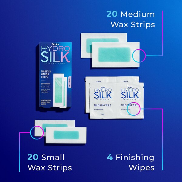 Schick Hydro Silk Ready-to-Use Targeted Waxing Strips Kit for Face & Pubic, 40 CT