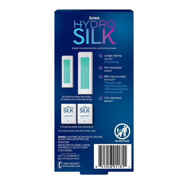 Schick Hydro Silk Ready-to-Use Targeted Waxing Strips Kit for Face & Pubic, 40 CT