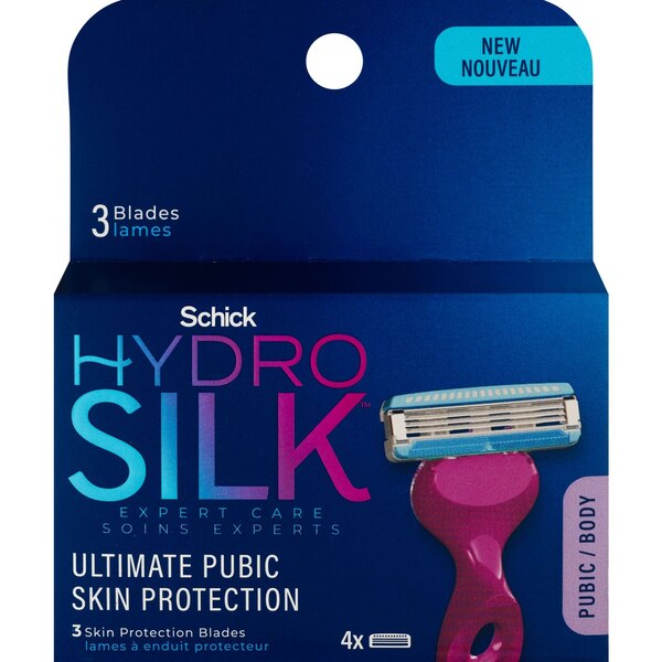 Schick Hydro Silk Ultimate Pubic Skin Protection 3-Blade Razor Blade Refills, 4 CT