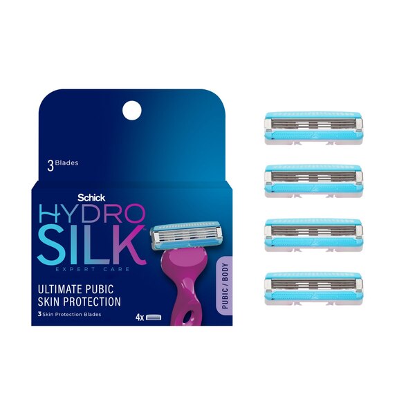 Schick Hydro Silk Ultimate Pubic Skin Protection 3-Blade Razor Blade Refills, 4 CT
