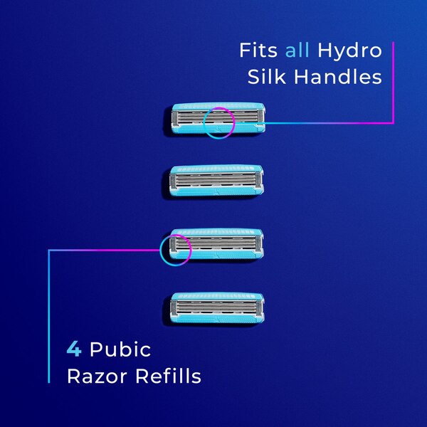 Schick Hydro Silk Ultimate Pubic Skin Protection 3-Blade Razor Blade Refills, 4 CT